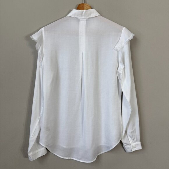 NWOT Cloth & Stone Anthropologie Ruffle Button Down Shirt Womens XS White Career - Picture 9 of 13